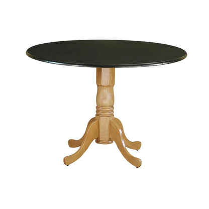 Black Drop Leaf Round Dining Table, Pedestal Base, Seats 4