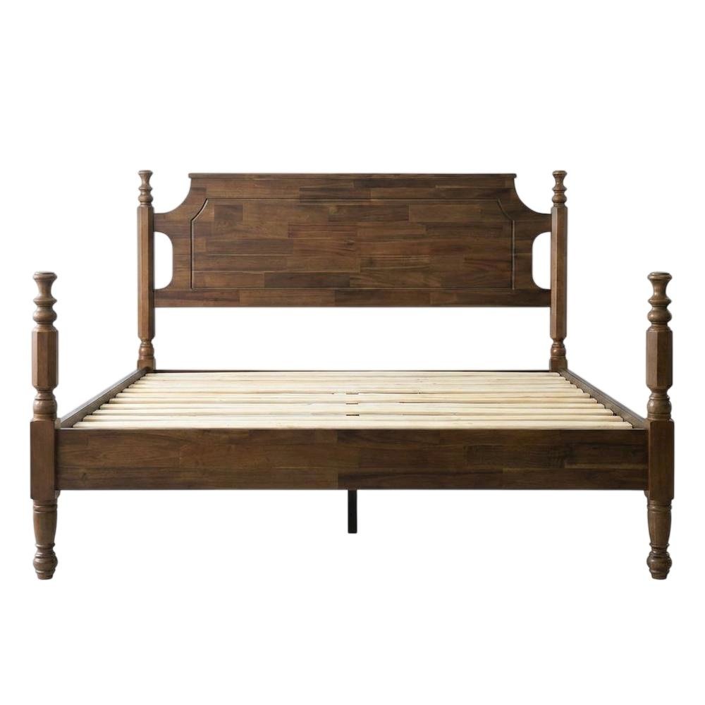 Solid Wood Platform Bed with Headboard, Traditional King Size