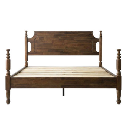 Solid Wood Platform Bed with Headboard, Traditional King Size