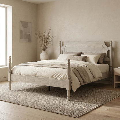 Solid Wood Platform Bed with Headboard, Traditional King Size