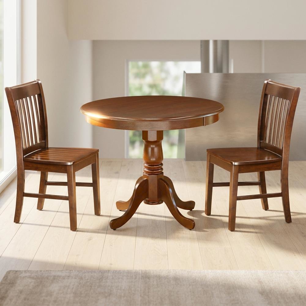 Solid Wood Round Kitchen Table & Chairs 3-Piece Dining Set, Mahogany