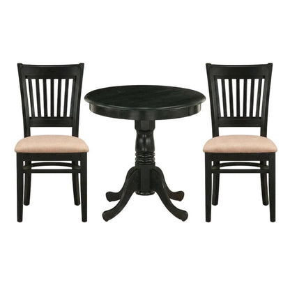 Solid Wood Round Dining Table & Chairs 3-Piece Set, Small Dinette, Black