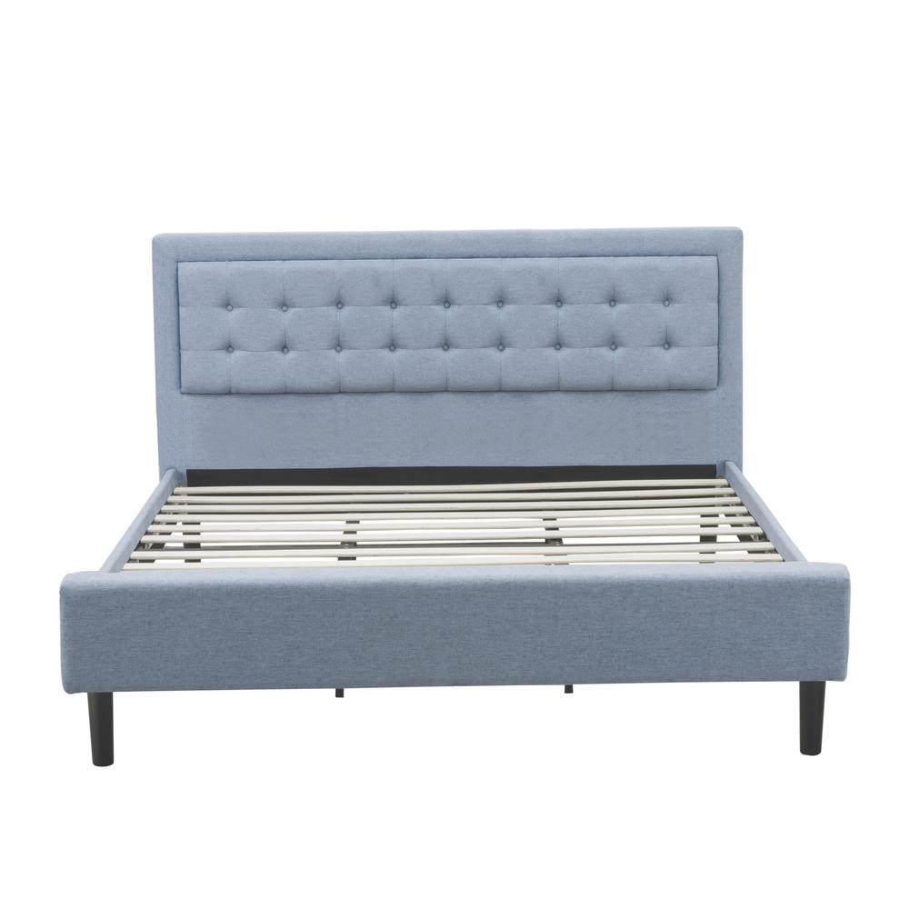 FN11K-2GA0C 3-Piece Platform King Bedroom Set with 1 Wood Bed Frame and 2 Modern Nightstands - Denim Blue Linen Fabric