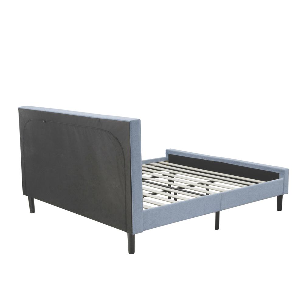 FN11K-2GA0C 3-Piece Platform King Bedroom Set with 1 Wood Bed Frame and 2 Modern Nightstands - Denim Blue Linen Fabric