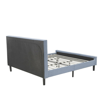 FN11K-2GA0C 3-Piece Platform King Bedroom Set with 1 Wood Bed Frame and 2 Modern Nightstands - Denim Blue Linen Fabric