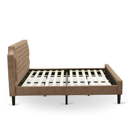 GB28K-2GA07 3-Piece Platform Bed Set with a Modern Bed and 2 Distressed Jacobean End Tables - Brown Faux Leather and Black Legs