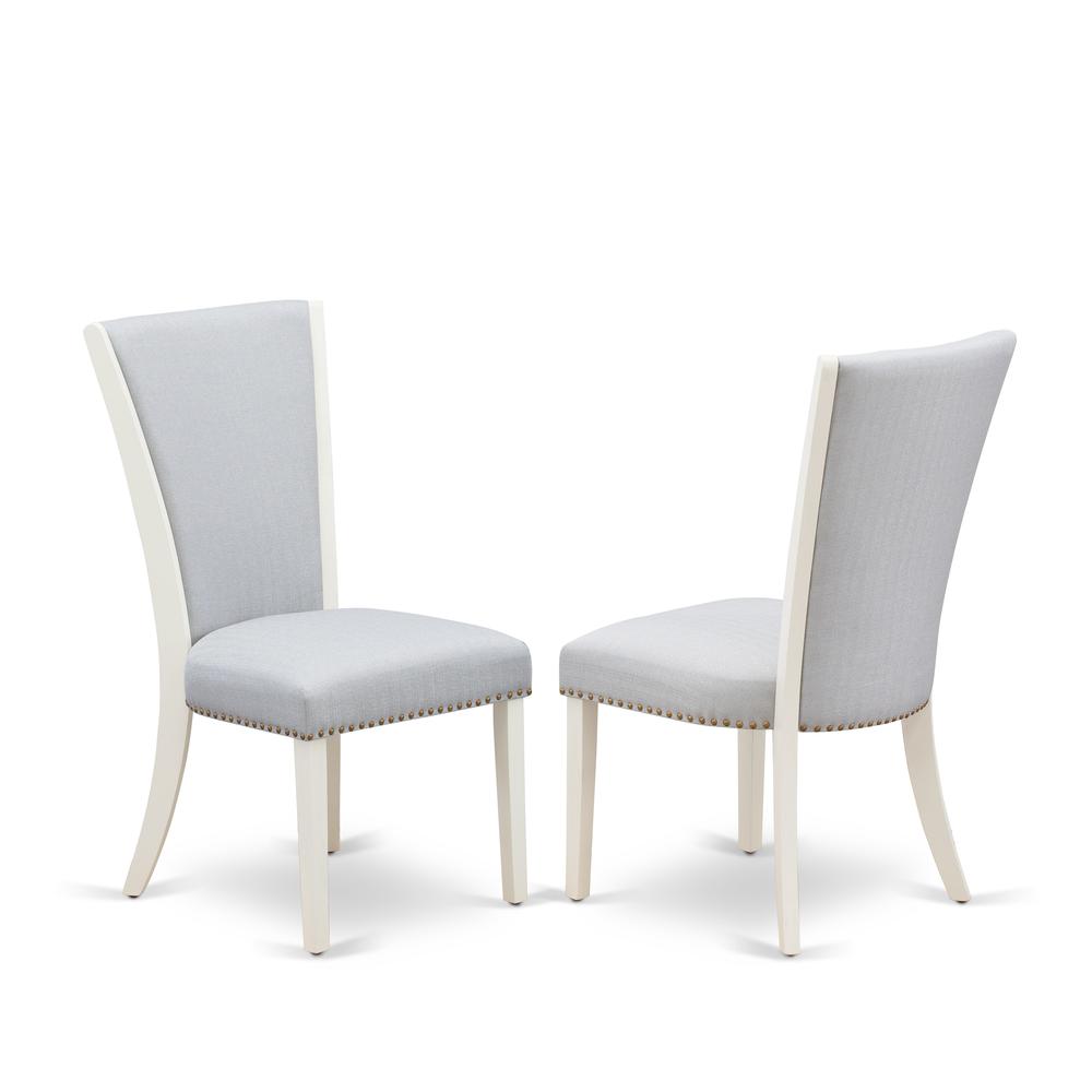 East West Furniture 5-Pc Dining Table Set Consists of 4 Modern Chairs with Upholstered Seat and Stylish Back-Rectangular Dining Table - Linen White and Wirebrushed Linen White Finish