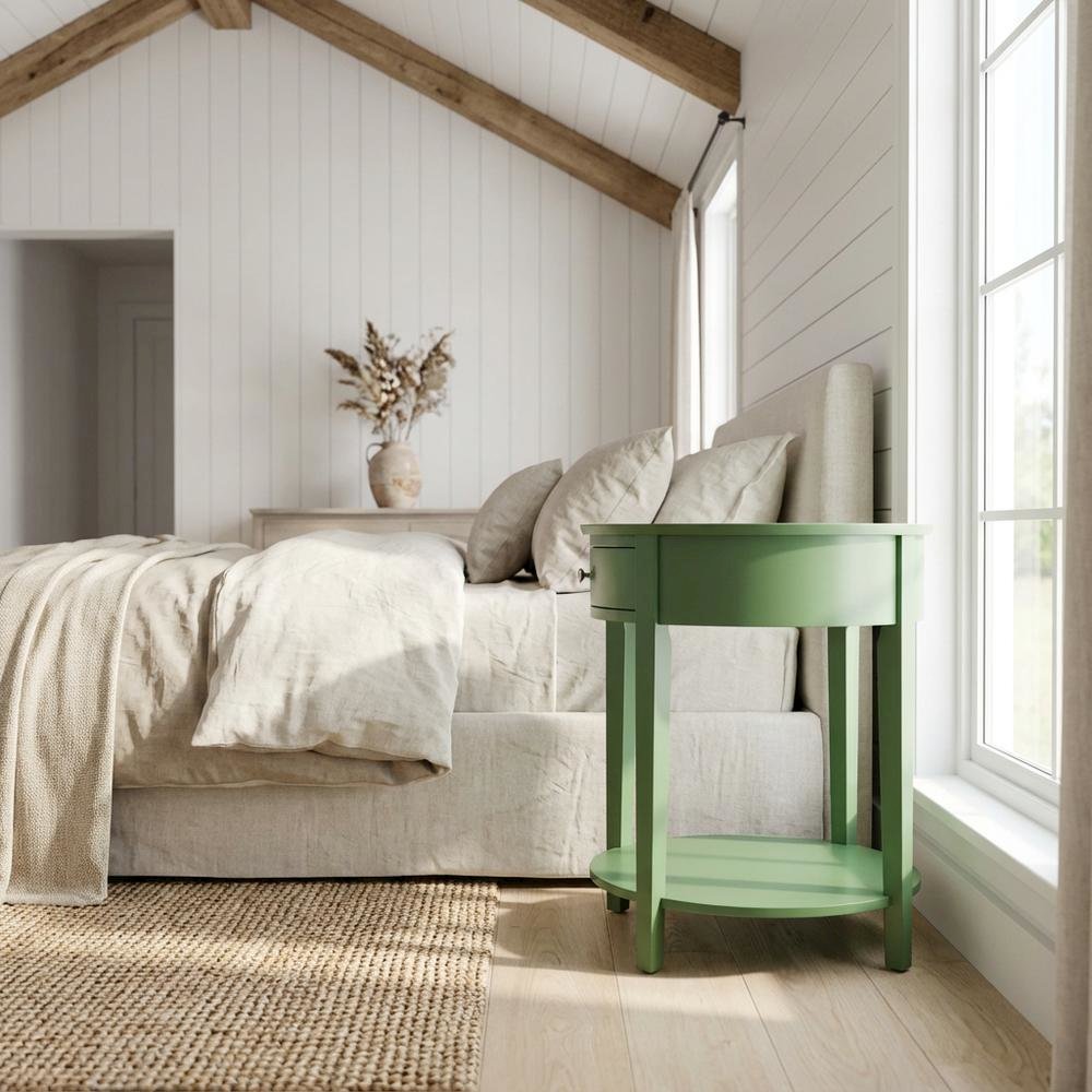Clover Green Nightstand with Wooden Drawer and Sturdy Construction