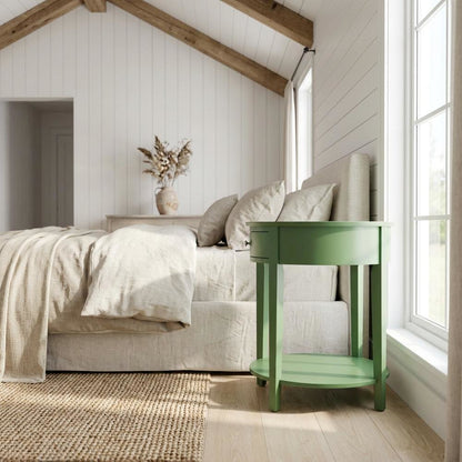 Clover Green Nightstand with Wooden Drawer and Sturdy Construction