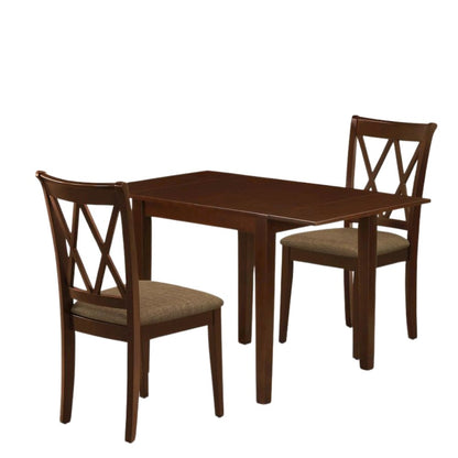 Solid Wood Small Dining Table for 2 with Chairs, Mahogany Brown Finish