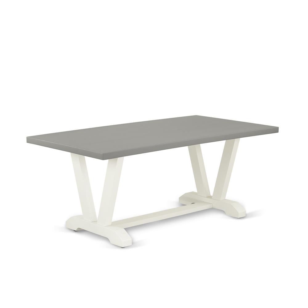 East West Furniture 9-Pc Dining Table Set- 8 Kitchen Parson Chairs with Doeskin Linen Fabric Seat and Button Tufted Chair Back - Rectangular Table Top & Wooden Legs - Cement and Linen White Finish