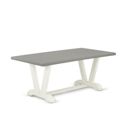 East West Furniture 9-Pc Dining Table Set- 8 Kitchen Parson Chairs with Doeskin Linen Fabric Seat and Button Tufted Chair Back - Rectangular Table Top & Wooden Legs - Cement and Linen White Finish