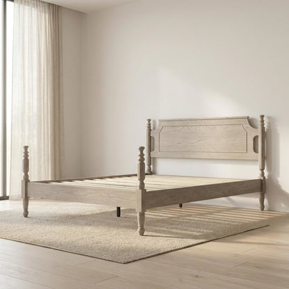 Solid Wood Platform Bed with Headboard, Traditional Queen Size