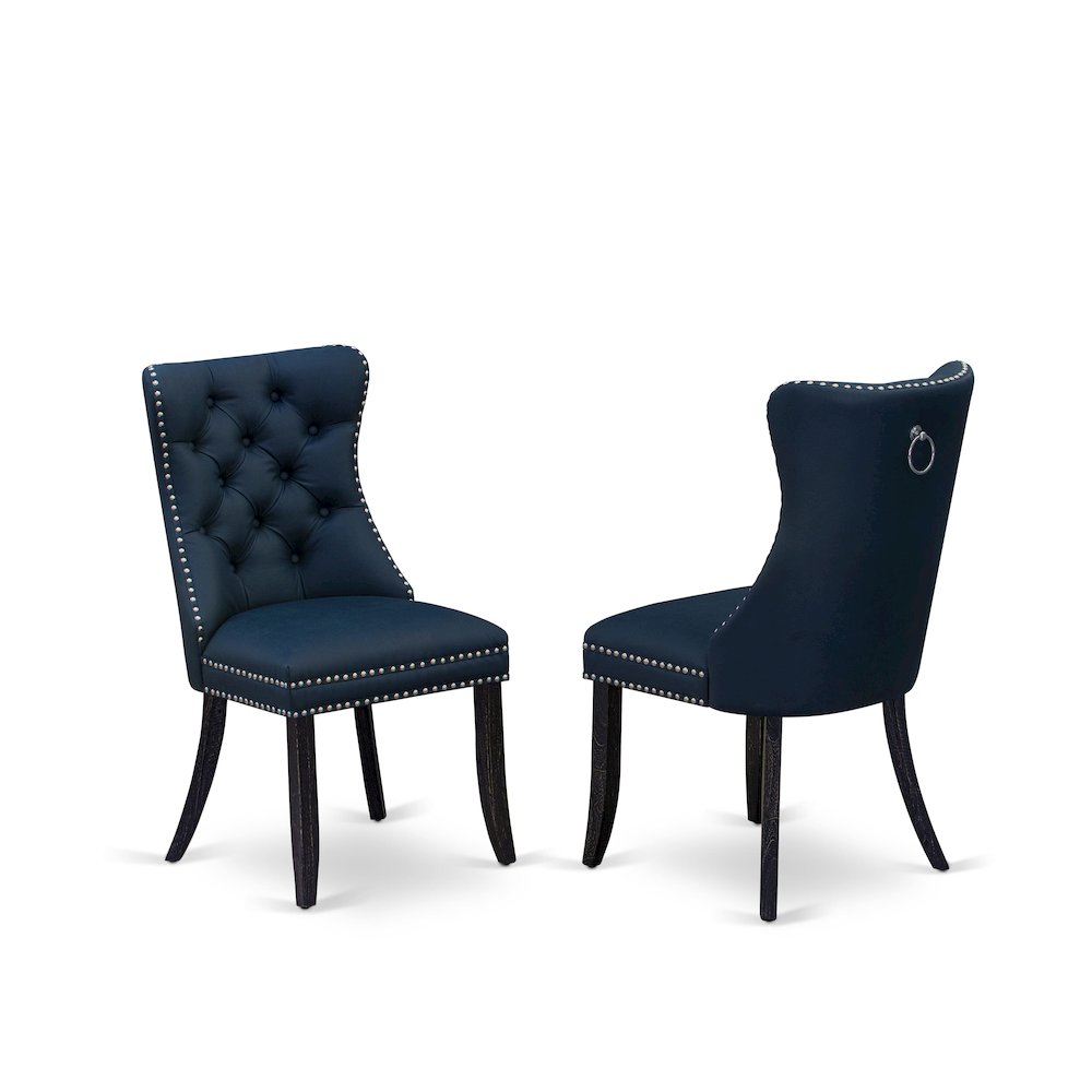 7 Piece Dining Table Set Consists Of 48" Round Table In Navy Blue Color