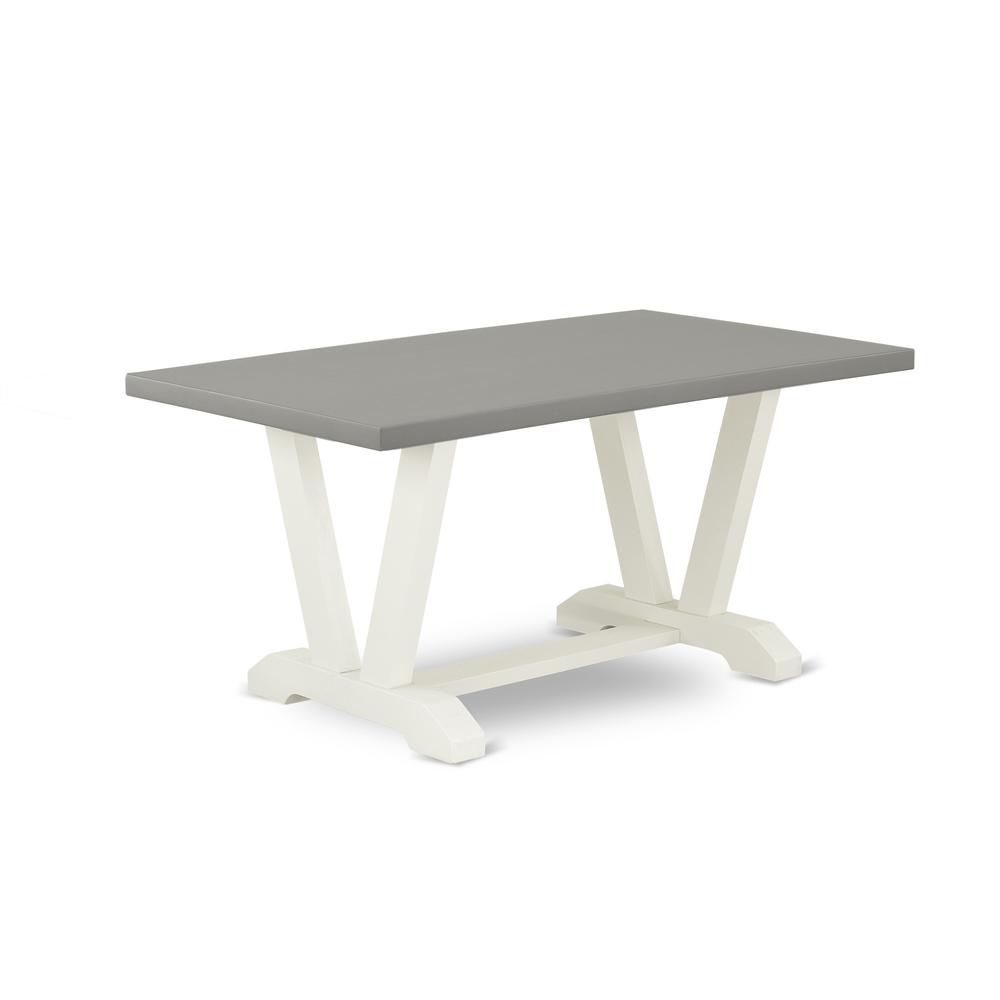 East West Furniture 7-Pc Dining Room Table Set Consists of 6 Dining Chairs with Upholstered Seat and Stylish Back-Rectangular Breakfast Table - Cement and Wirebrushed Linen White Finish