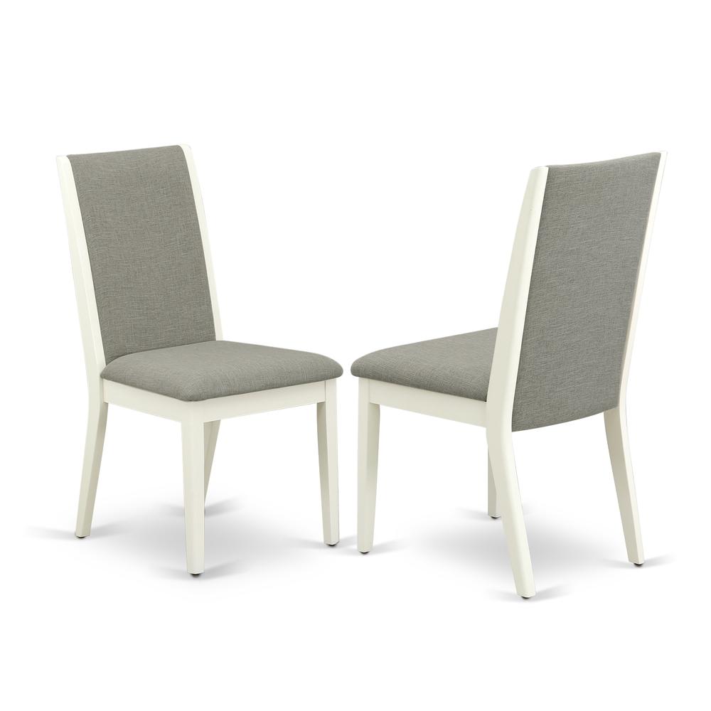 East West Furniture X097LA206-6 6-Piece Gorgeous Rectangular Table Set an Outstanding Cement Color Rectangular Dining Table Top and Cement Color Dining Room Bench and 4 Excellent Linen Fabric Dining C