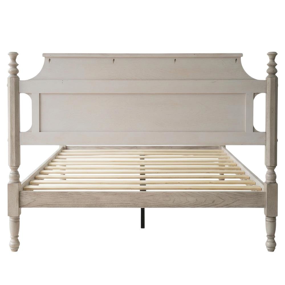 Solid Wood Platform Bed with Headboard, Traditional Queen Size