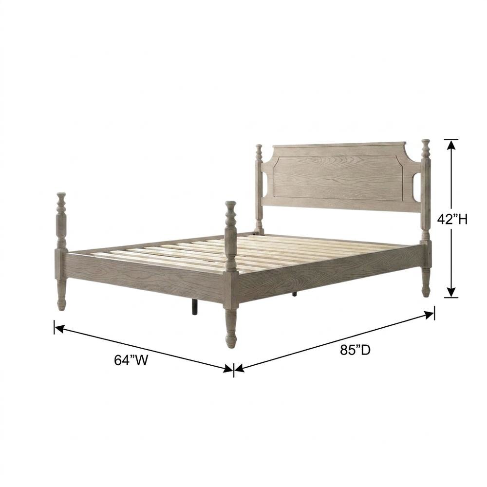 Solid Wood Platform Bed with Headboard, Traditional Queen Size