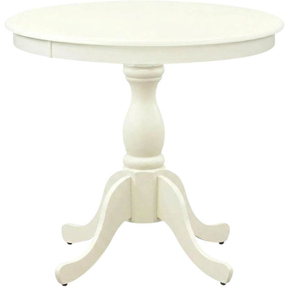 Linen White Round Pedestal Table, Modern Wood Style, Seats 4