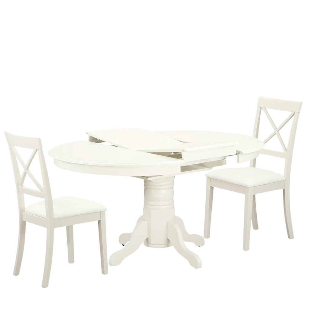White 5 Pc Kitchen Table Chairs Set of 4, Solid Wood Breakfast Nook