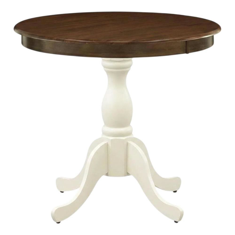Walnut Linen White Round Pedestal Table, Seats 4, Wood Dining