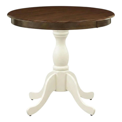 Walnut Linen White Round Pedestal Table, Seats 4, Wood Dining