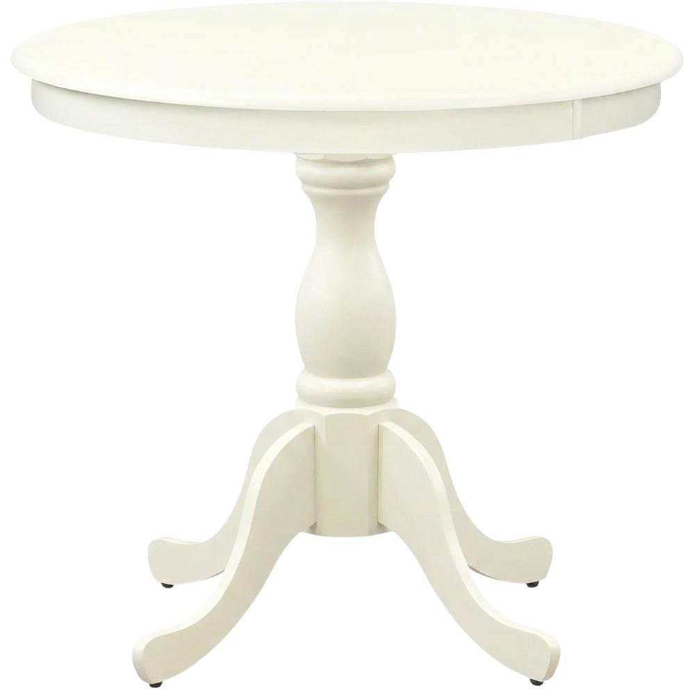 Linen White Round Pedestal Table, Modern Wood Style, Seats 4