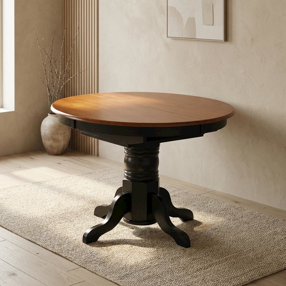 Black Oval Pedestal Table, Butterfly Leaf, Traditional, Seats 6