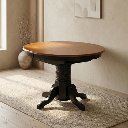 Black Oval Pedestal Table, Butterfly Leaf, Traditional, Seats 6
