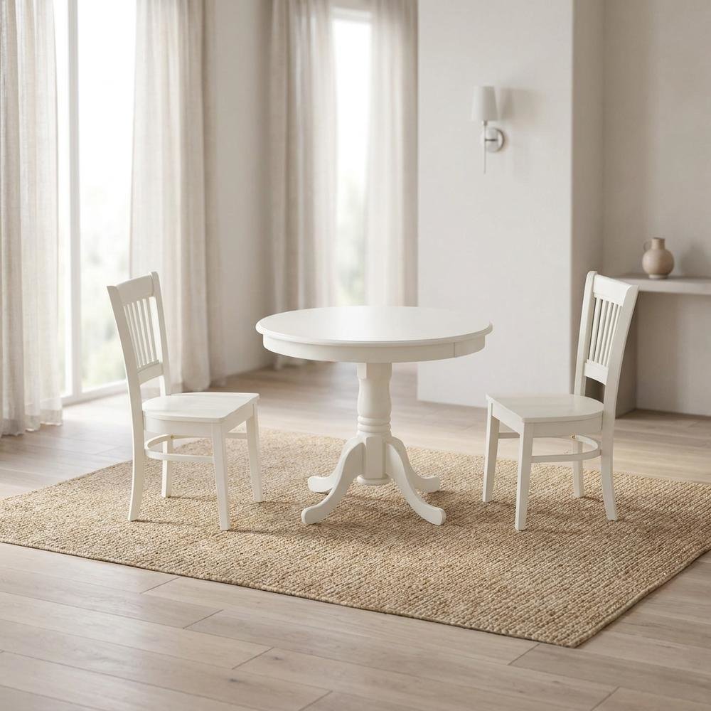 Solid Wood Round Kitchen Table & Chairs 3-Piece Dining Set, Linen White