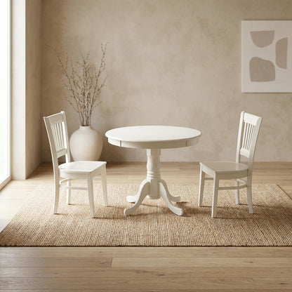 Solid Wood Round Kitchen Table & Chairs 3-Piece Dining Set, Linen White