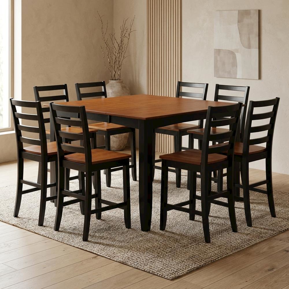 Square Dining Table Set for 8 with Counter Height Chairs in Black