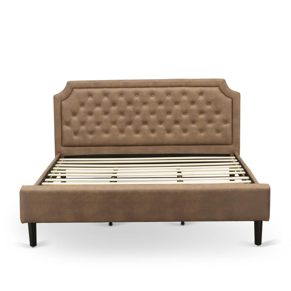 GB28K-1GA08 2-Pc Platform King Size Bedroom Set with Frame and 1 Antique Walnut Night Stand - Brown Faux Leather and Black Legs