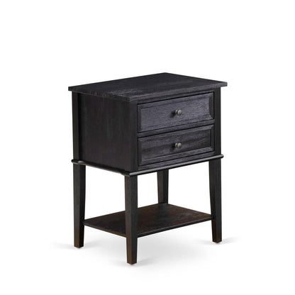 GB25Q-2VL06 3-Pc Bed Set with Frame and 2 Wire Brushed Black End Tables for bedroom - Dark Brown Faux Leather and Black Legs