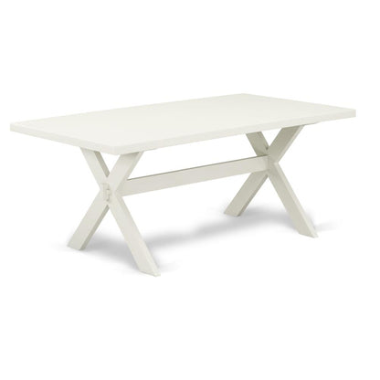 East West Furniture 6-Pc Dining Set-Light Beige Linen Fabric Seat and High Stylish Chair Back Parson Dining room chairs, A Rectangular Bench and Rectangular Top Modern Dining Table with Hardwood Legs