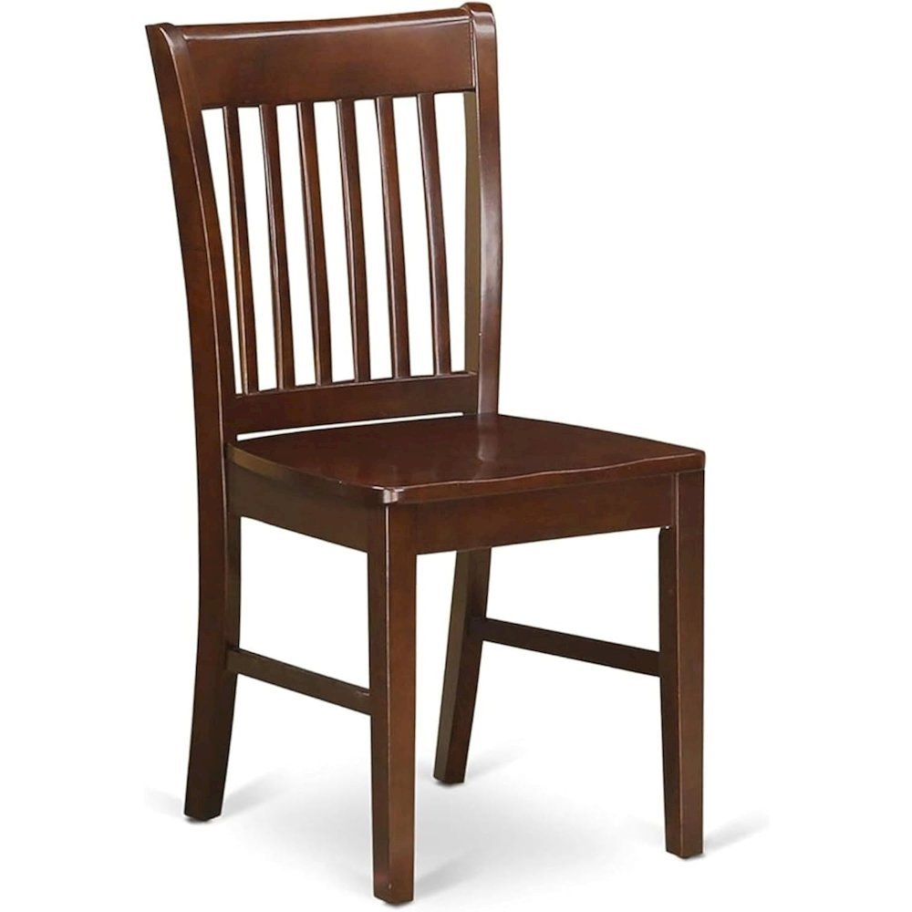 Wood Seat Dining Chair Set of 2, Vertical Slatted Back, Mahogany Finish, Sturdy
