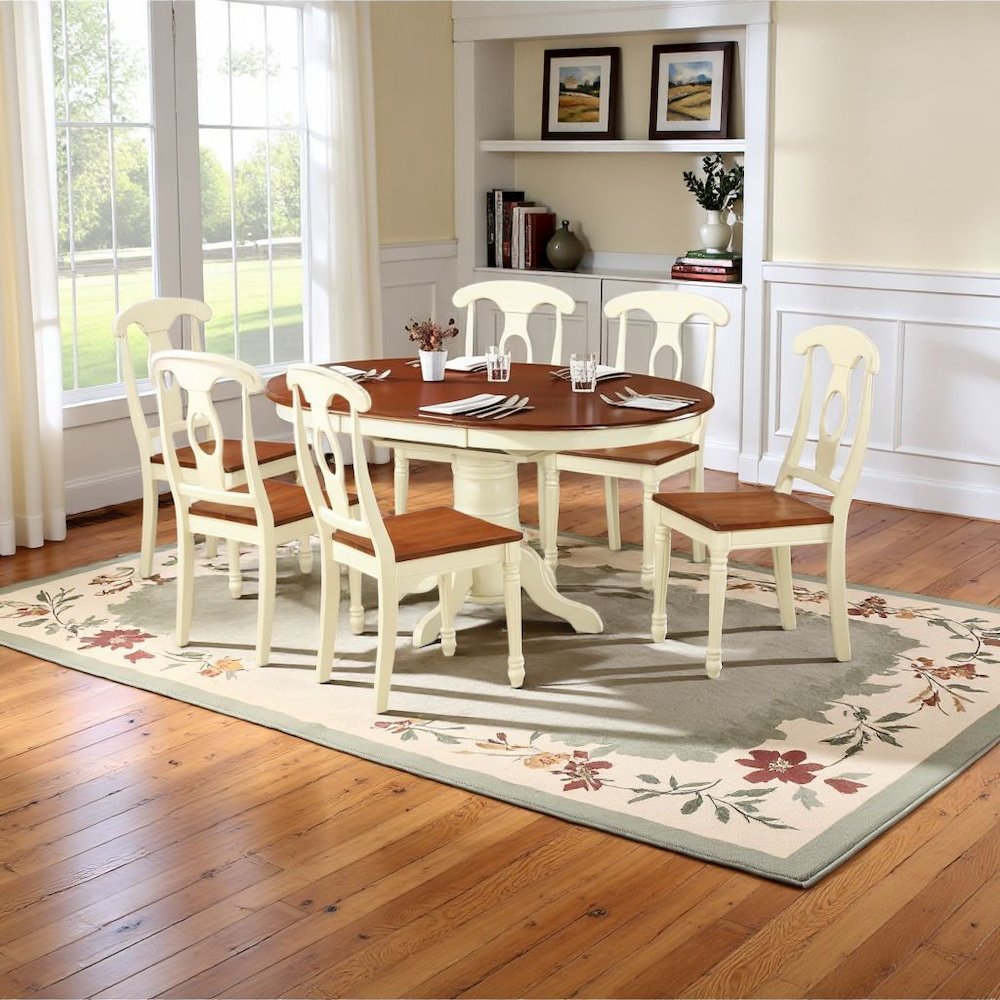 Oval Dining Table Set for 6, Kitchen Table Chairs Set of 7 Pcs in White