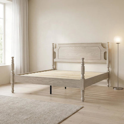 Solid Wood Platform Bed with Headboard, Traditional King Size