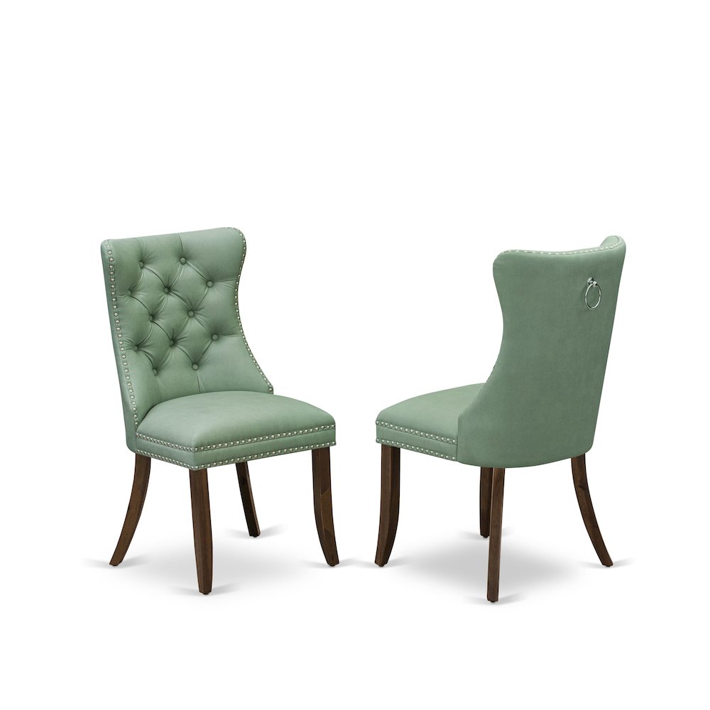 7-Pc Mid Century Table Set Contain A Dining Room Table And 6 Willow Green Chairs