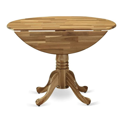 Round Kitchen Table, Drop Leaves, Natural Wood Texture, Pedestal Base