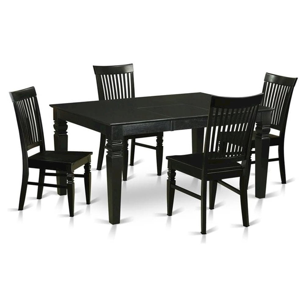 Black 5 Piece Dining Table Set with Chairs, Solid Wood Kitchen Table