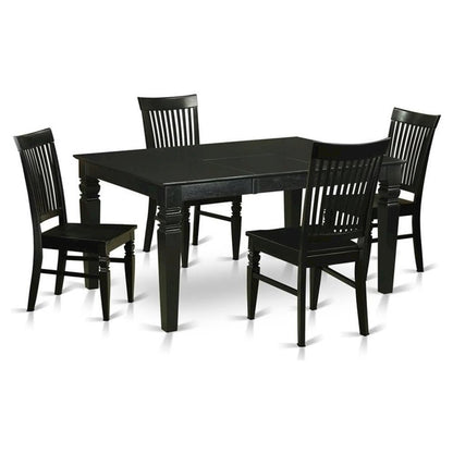 Black 5 Piece Dining Table Set with Chairs, Solid Wood Kitchen Table