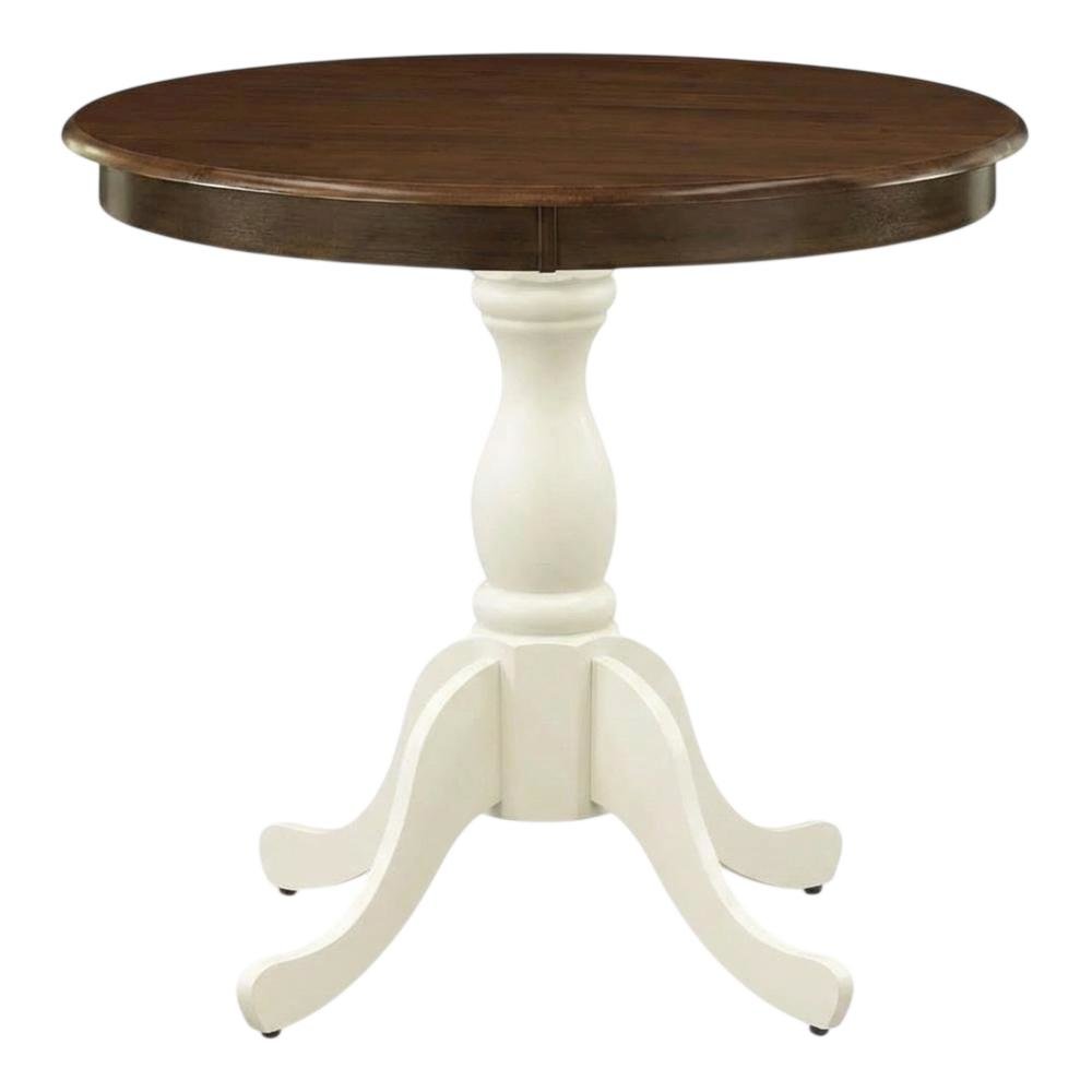 Walnut Linen White Round Pedestal Table, Seats 4, Wood Dining