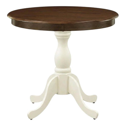 Walnut Linen White Round Pedestal Table, Seats 4, Wood Dining