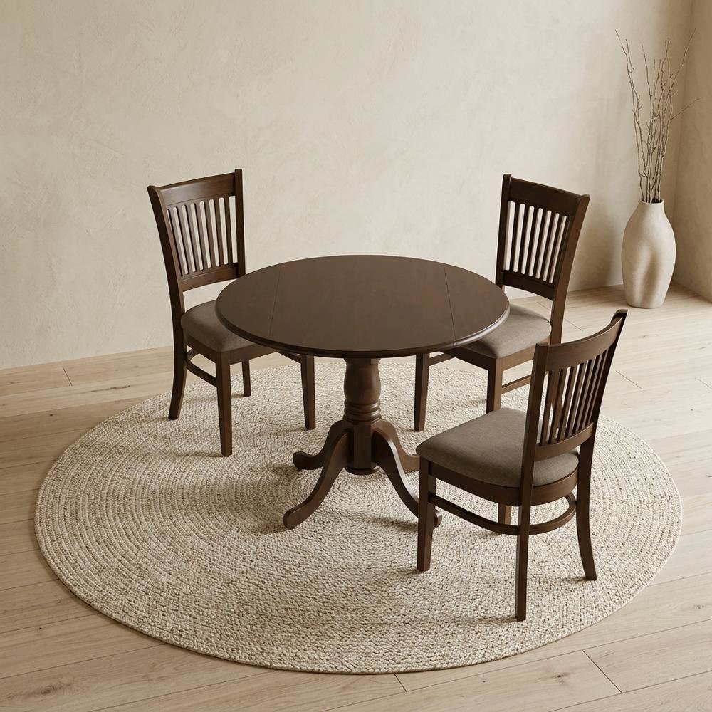 Solid Wood Round Drop-Leaf Kitchen Table & Chairs 5-Piece Set, Espresso