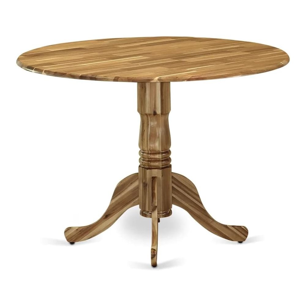 Round Kitchen Table, Drop Leaves, Natural Wood Texture, Pedestal Base