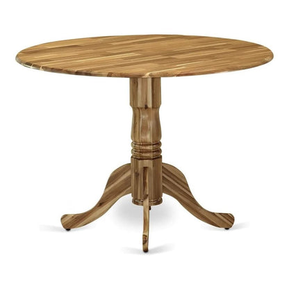 Round Kitchen Table, Drop Leaves, Natural Wood Texture, Pedestal Base