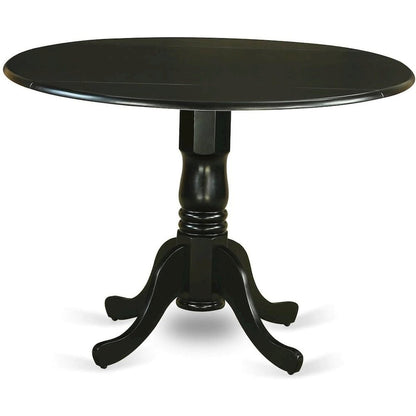 3-Piece Dining Set, Round Table, Drop Leaf, 2 Wood Chairs, Black Finish
