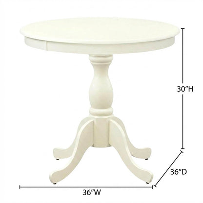 Linen White Round Pedestal Table, Modern Wood Style, Seats 4