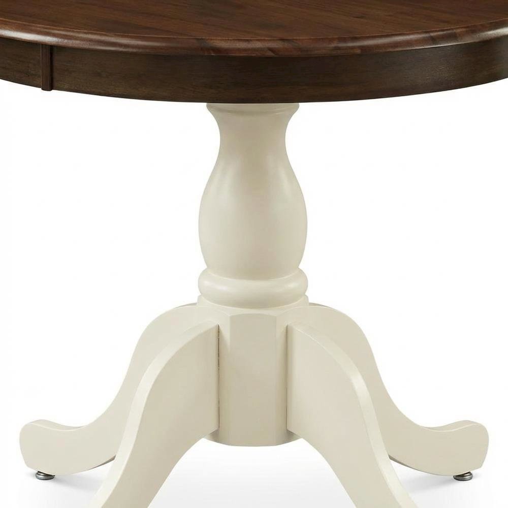 Walnut Linen White Round Pedestal Table, Seats 4, Wood Dining